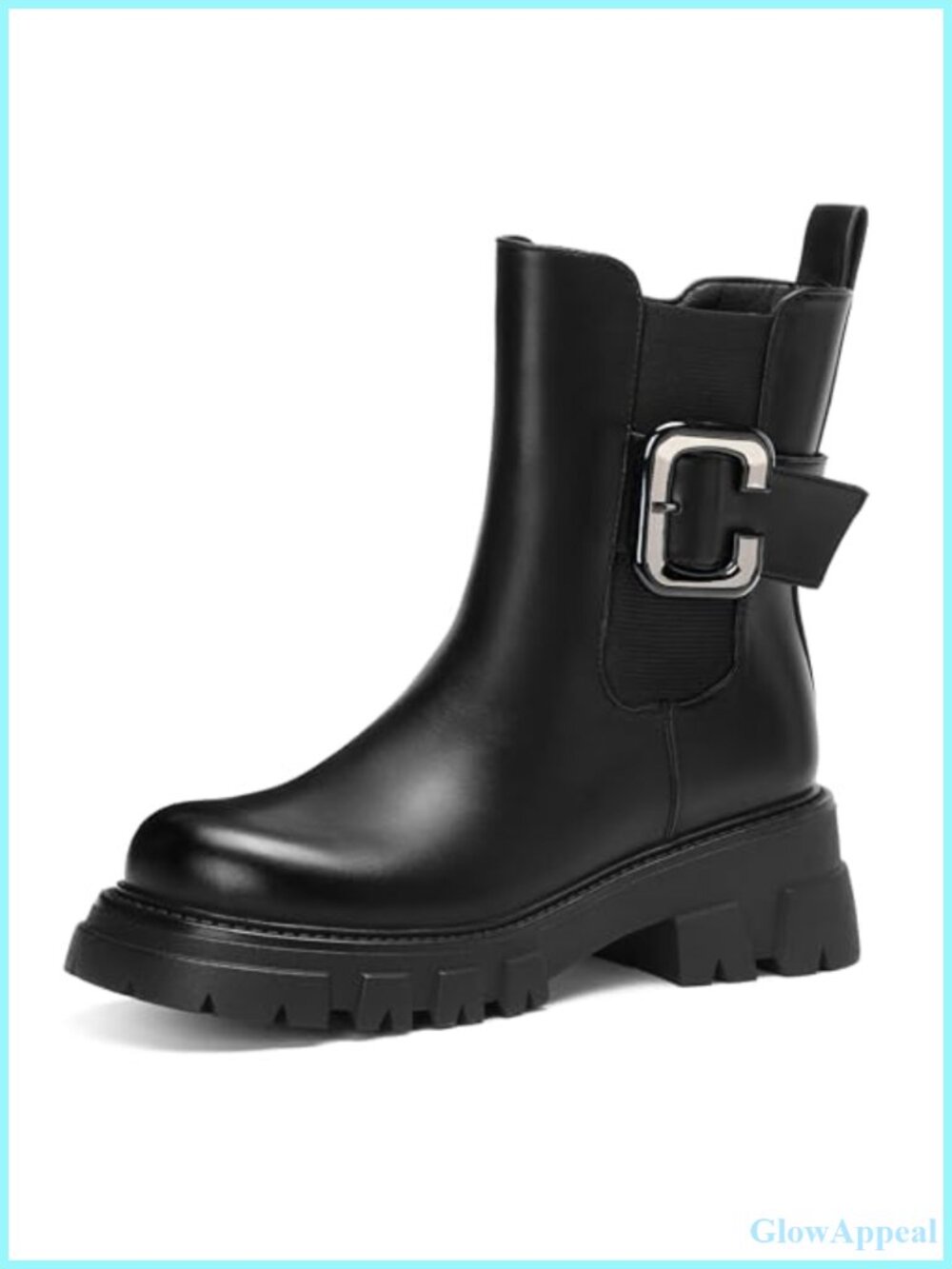 Womens Chelsea Ankle Boots Lug Sole Chunky Heel Side Zipper Combat Moto Short